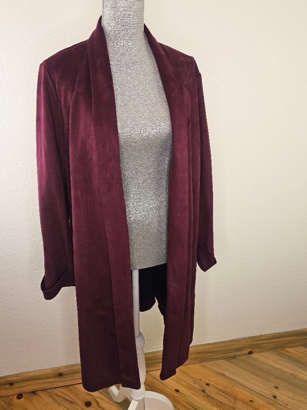 INC International Concepts Maroon Long Duster Blazer Size XL